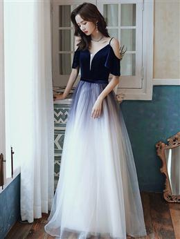 Picture of Cute Simple V-neckline Long Party Dress, A-line Gradient Floor Length Bridesmaid Dress